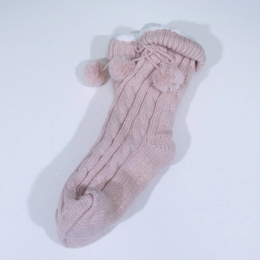 Capelli Cable Knit Pink Slipper Socks